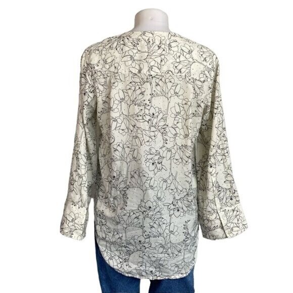 Treasure & Bond Penciled Floral Button Down Wide Sleeve Blouse Black Off White T - Picture 5 of 11